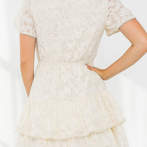 Cream Lace Tiered Fit and Flare Mini Dress NWT - Picture 5 of 12